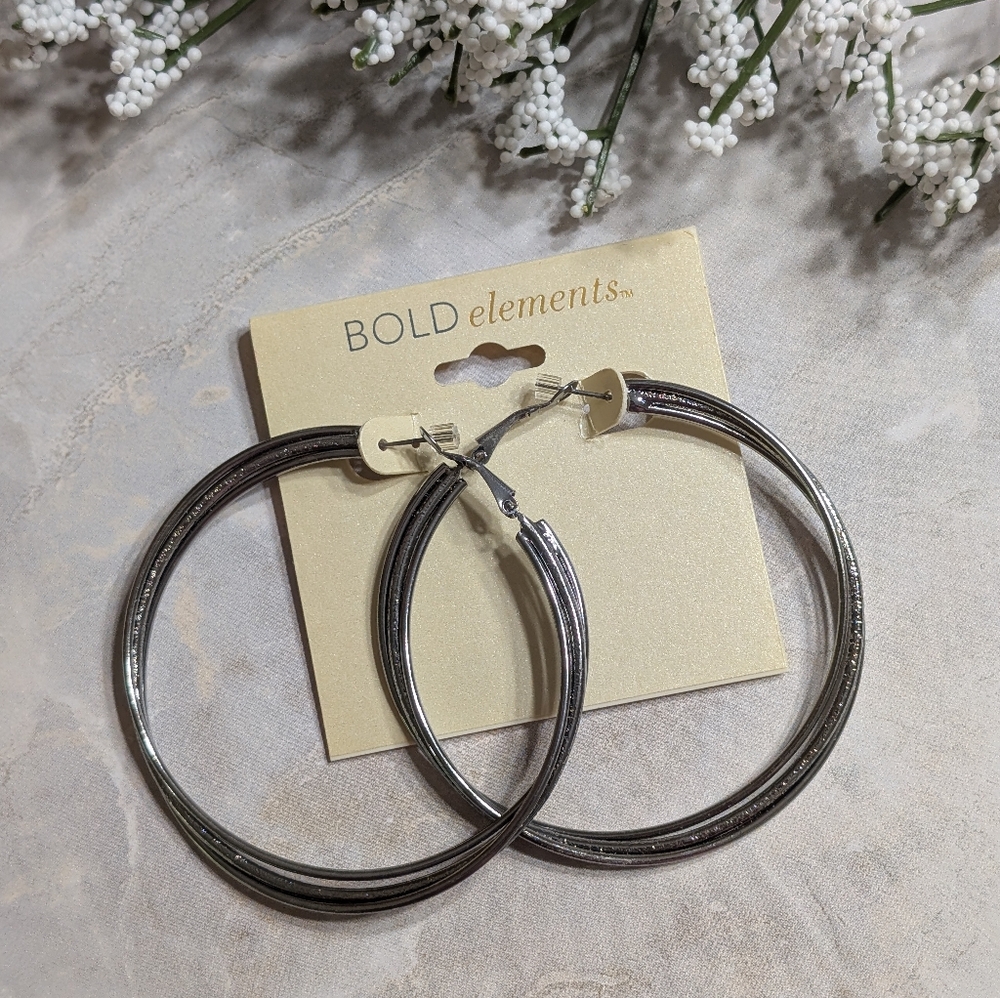 Large Silver-Tone Twisted Metal Hoop Earrings